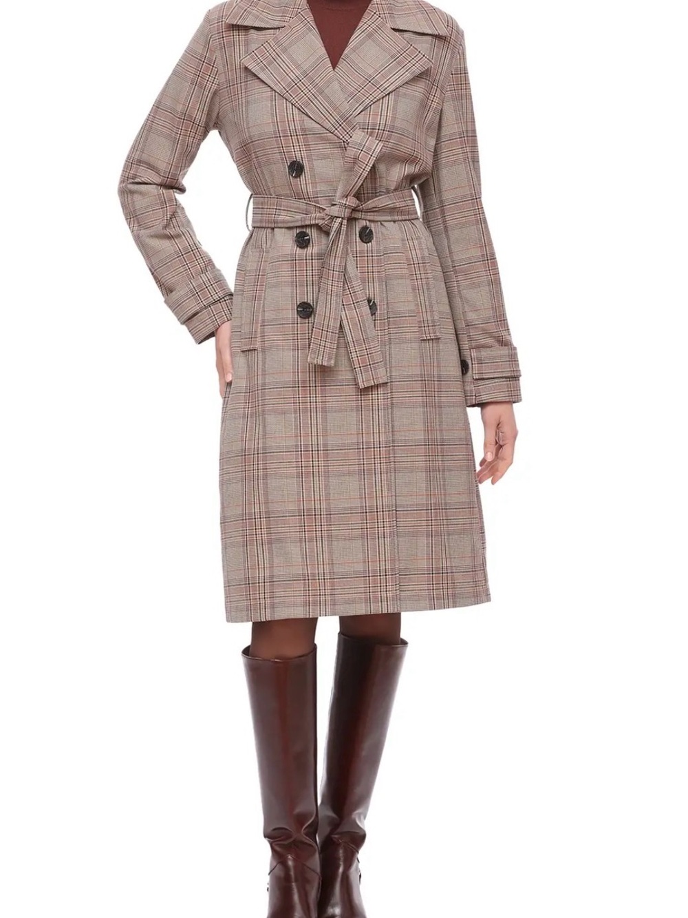 Bagatelle Plaid Trench Coat with Belt - Taupe Plaid